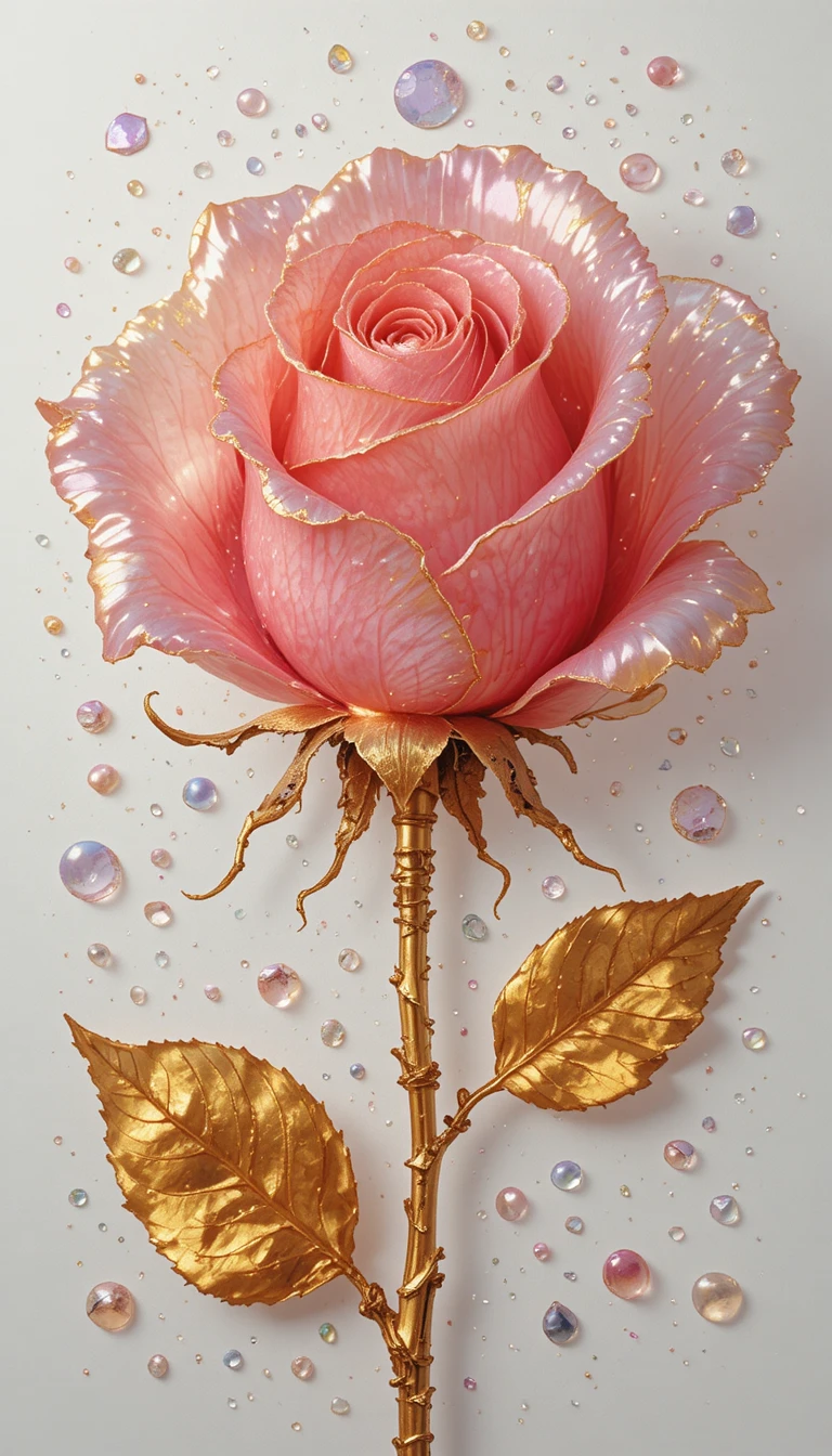 Rose rose dorée avec fragments nacrés lumineux