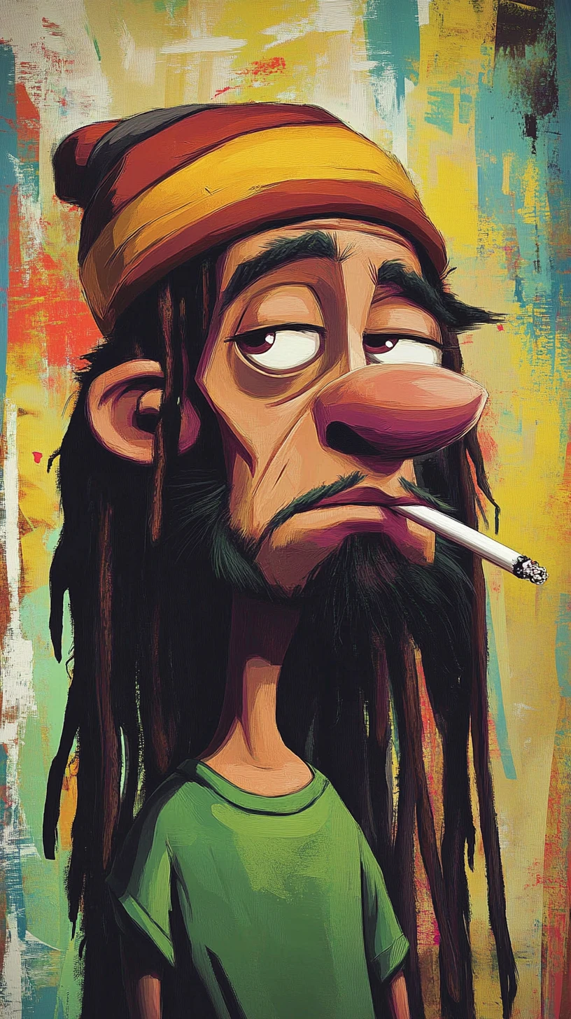 Profilo cartoon rastafariano con dreadlocks colorati e berretto