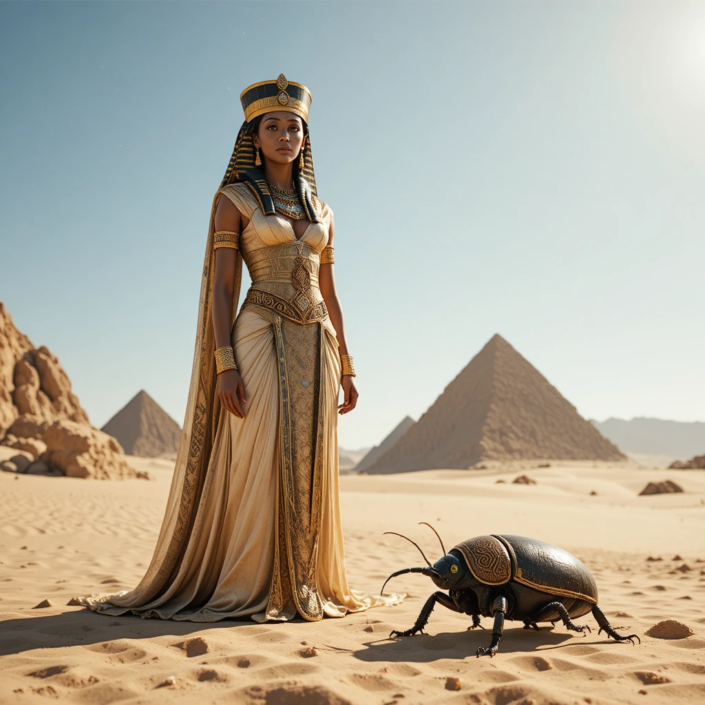 Cinematic portrait of an ancient Egyptian woman in the desert