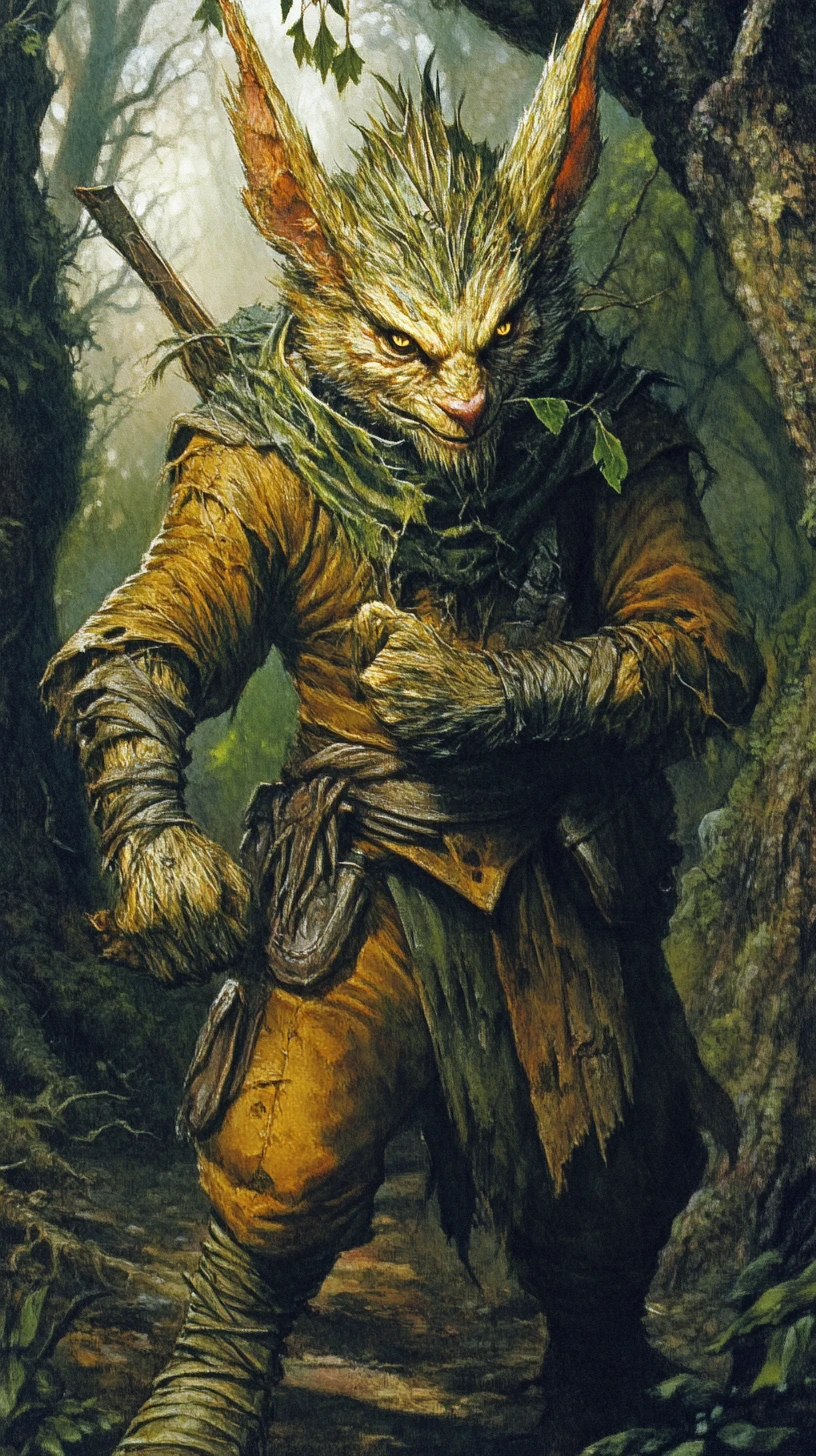 Whimsical carrot like fantasy creature in a forest clearing