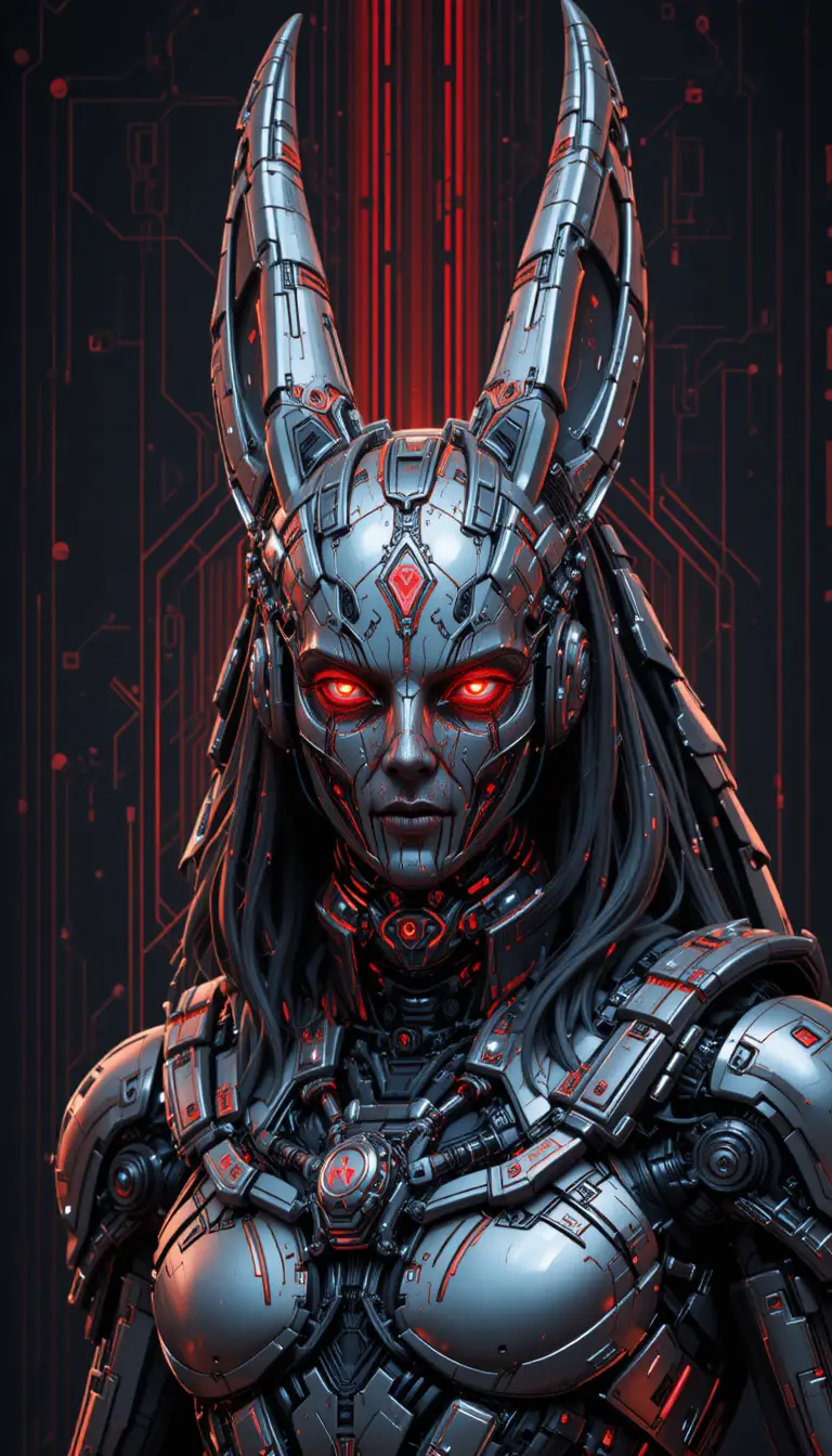 Anubis Futuriste en Armure Égyptienne Cybernétiques Métallique