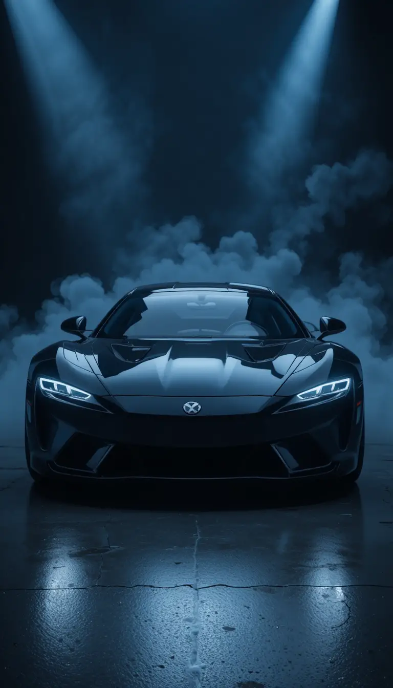 暗色棚拍燈光下的未來感黑色跑車