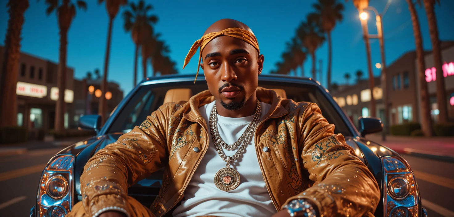 Homme hip-hop posant avec une voiture de luxe en studio