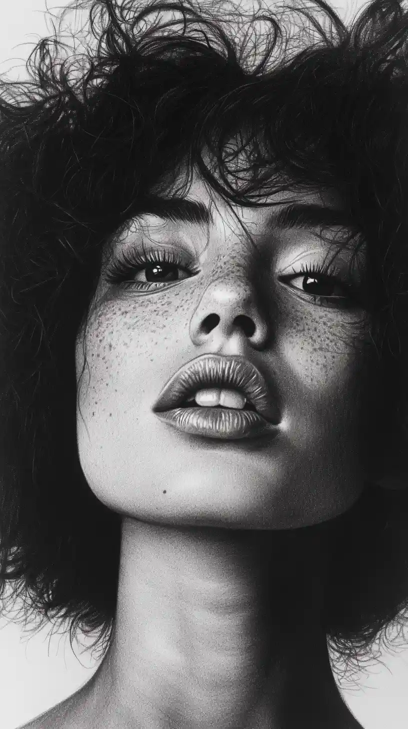 Graphite portrait of a young woman with curly hair