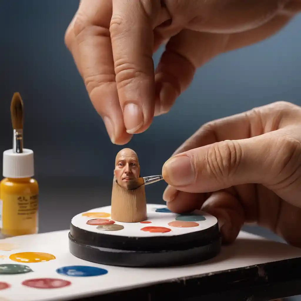 Tiny artist painting a portrait on a giant fingernail