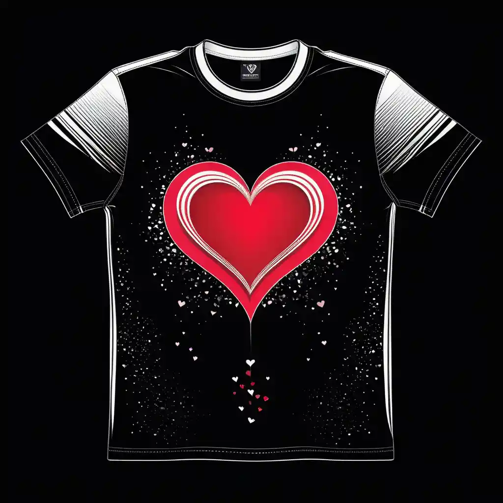 Design vectoriel de la Saint‑Valentin sur fond de t‑shirt noir
