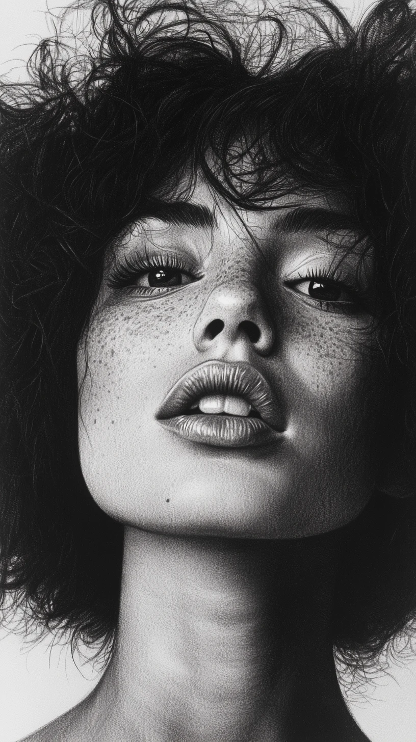 Graphite portrait of a young woman with curly hair