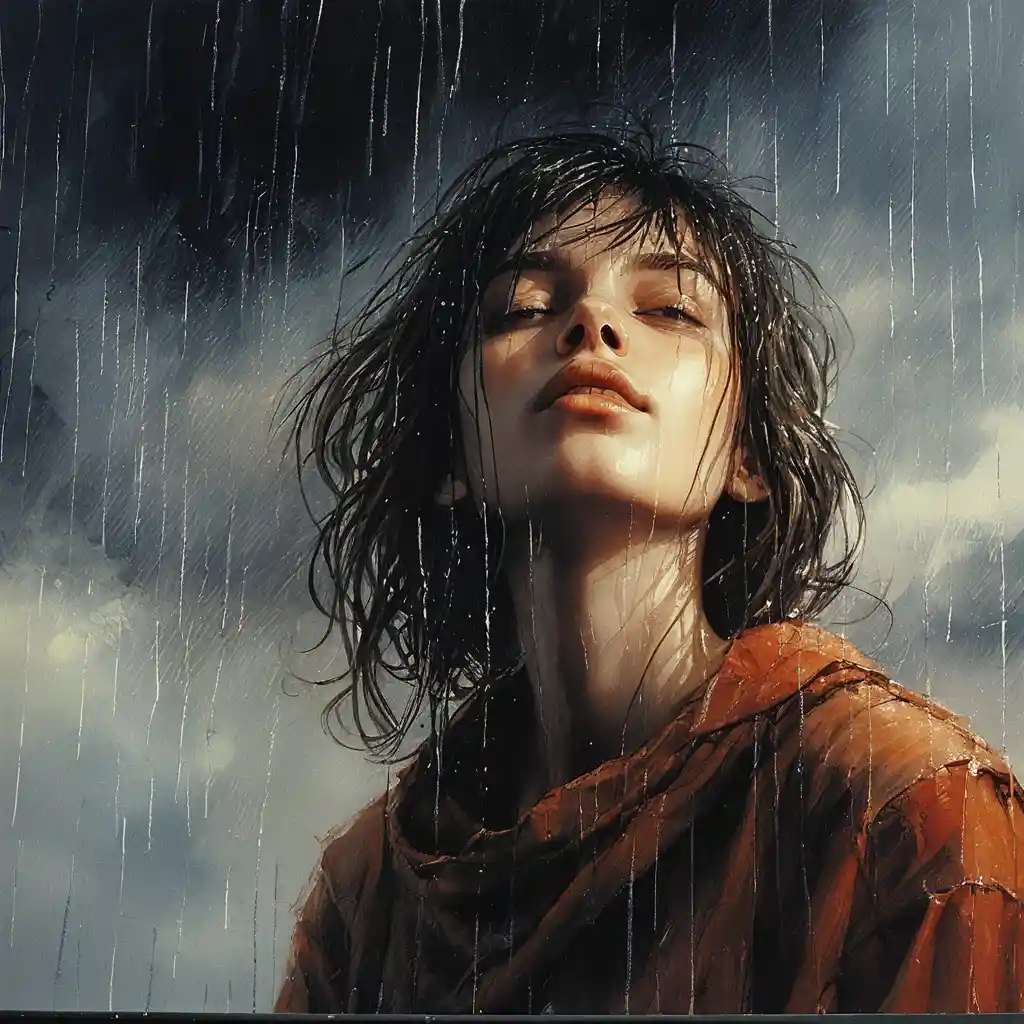 Charcoal portrait of a young woman with wavy hair