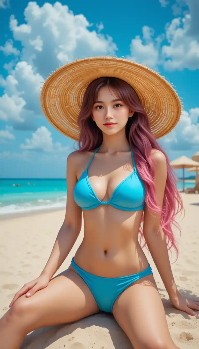 Young woman relaxing on a sunny tropical beach