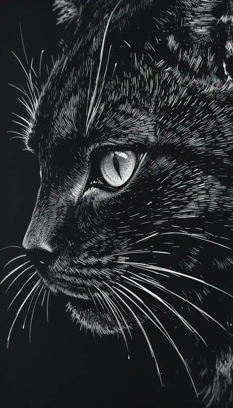Extremes Nahaufnahme-Kratzbild-Porträt einer schwarzen Katze