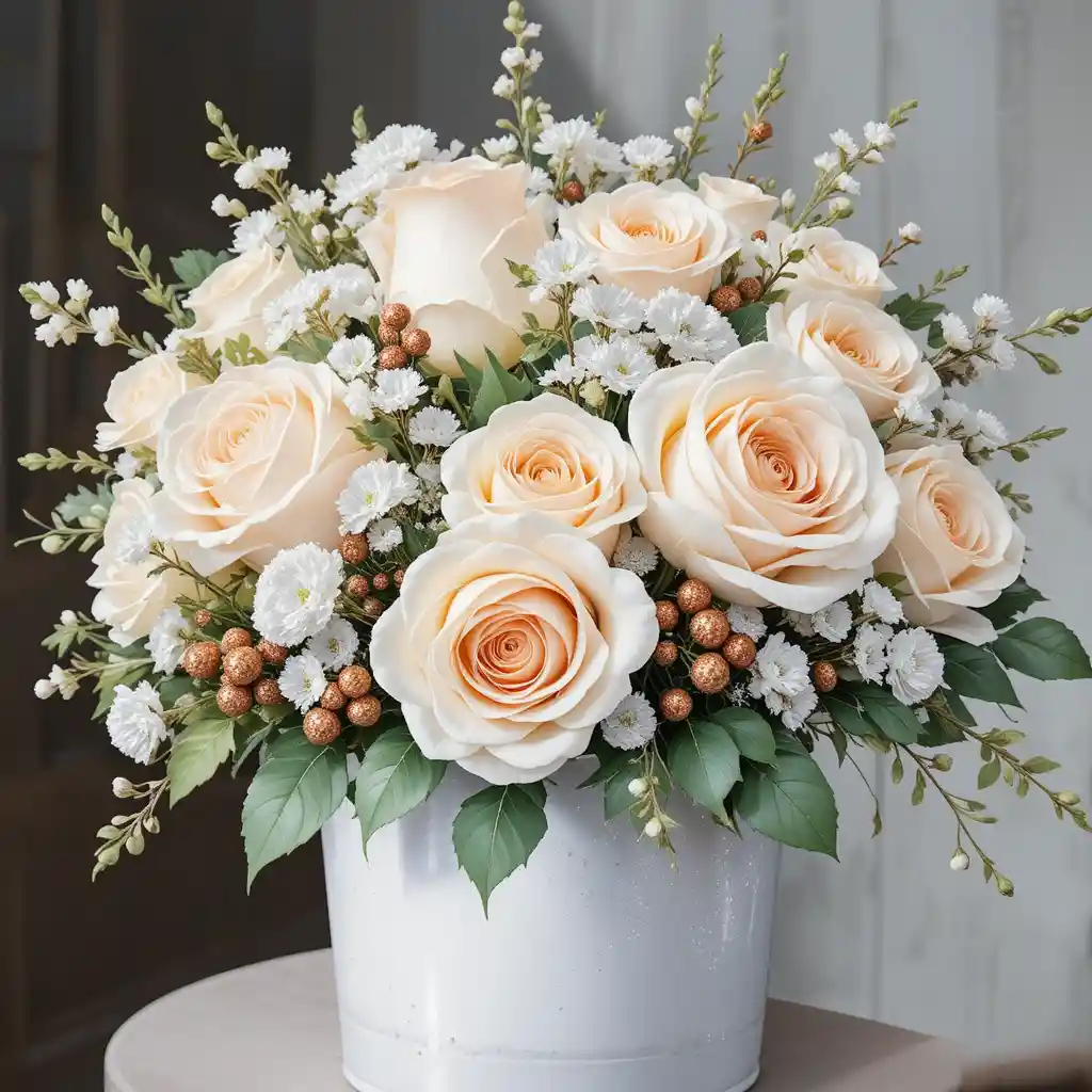Eleganter Aquarellstrauß weißer Rosen in einer Box