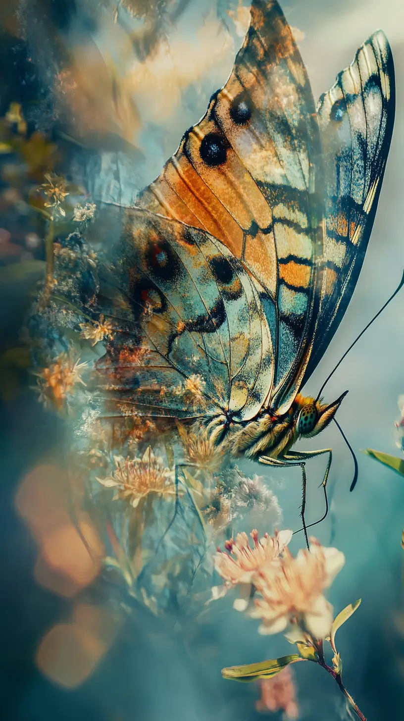 Surreal double exposure butterfly in abstract illusion art