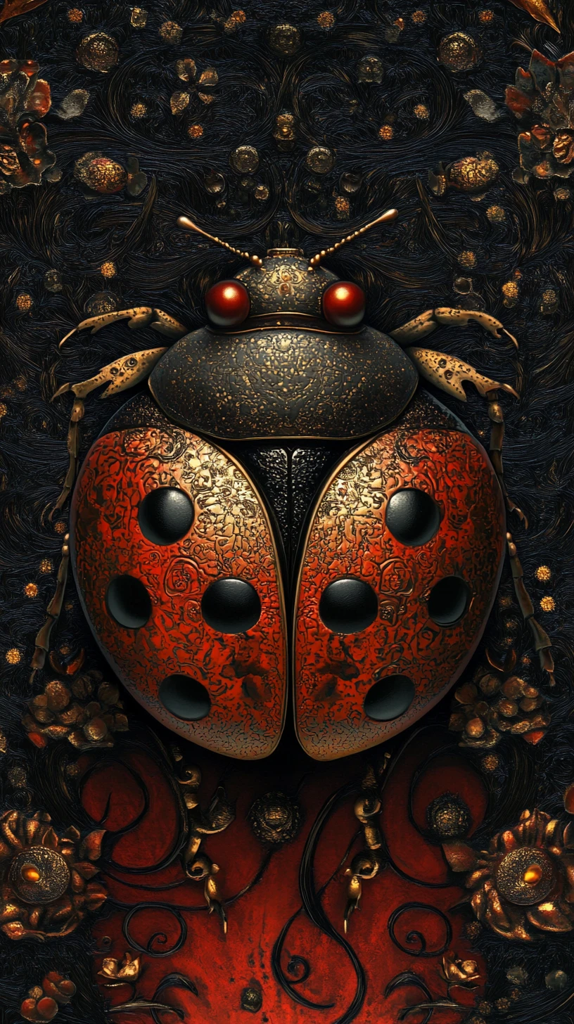 Coccinelle surréaliste émergeant d’un royaume sombre et torturé