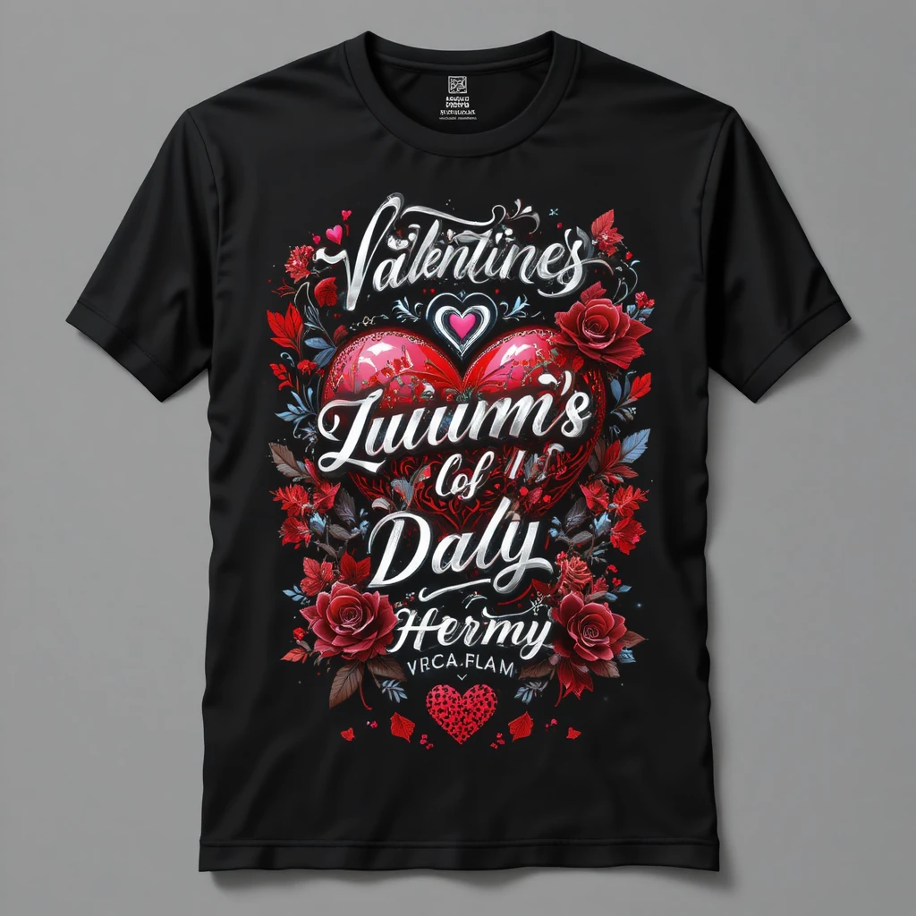 Romantic vector graphic t shirt design on black background