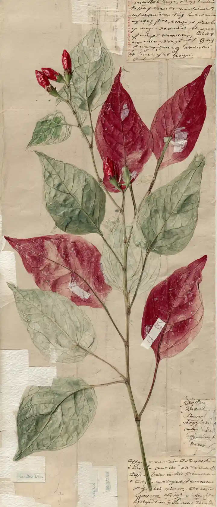 Illustrazione botanica di peperoncino pressato su carta pergamena invecchiata