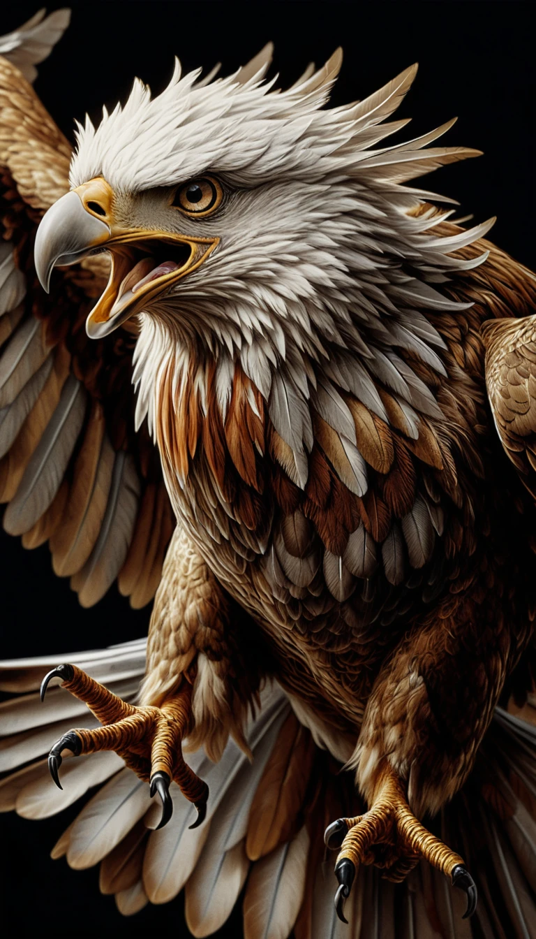 Aquila calva all’attacco in una drammatica illustrazione digitale 3D
