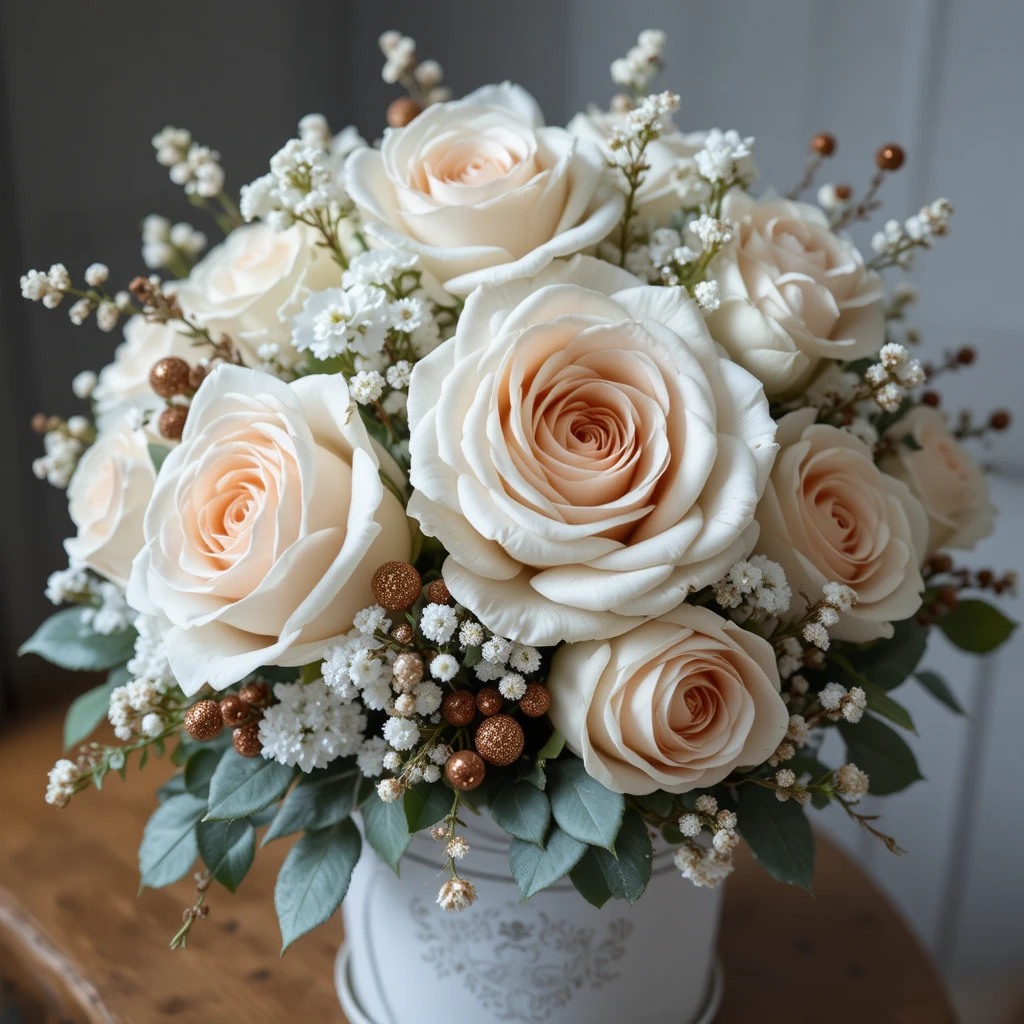 Eleganter weißer Rosenstrauß in dekorativer weißer Box