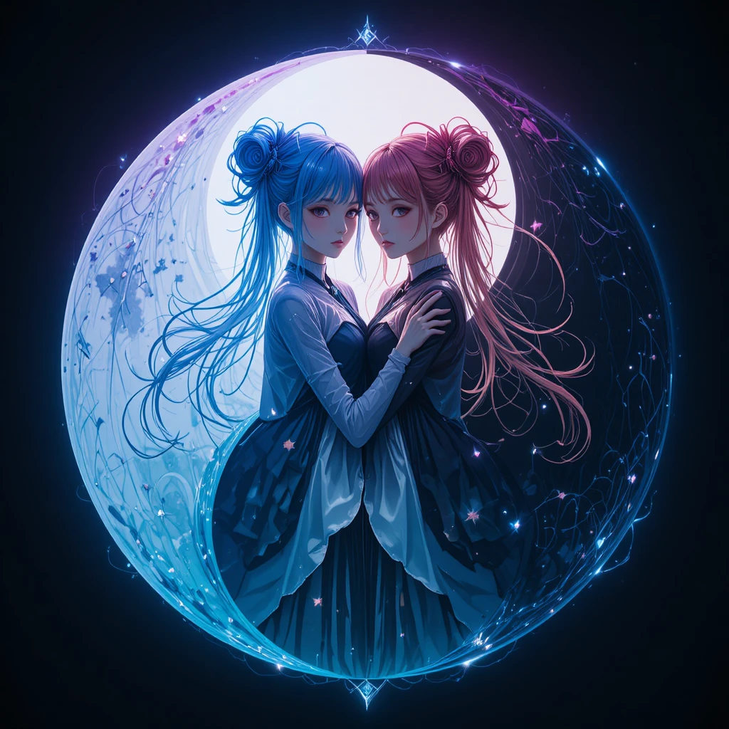 Due ragazze che formano un simbolo yin e yang in armonia equilibrata