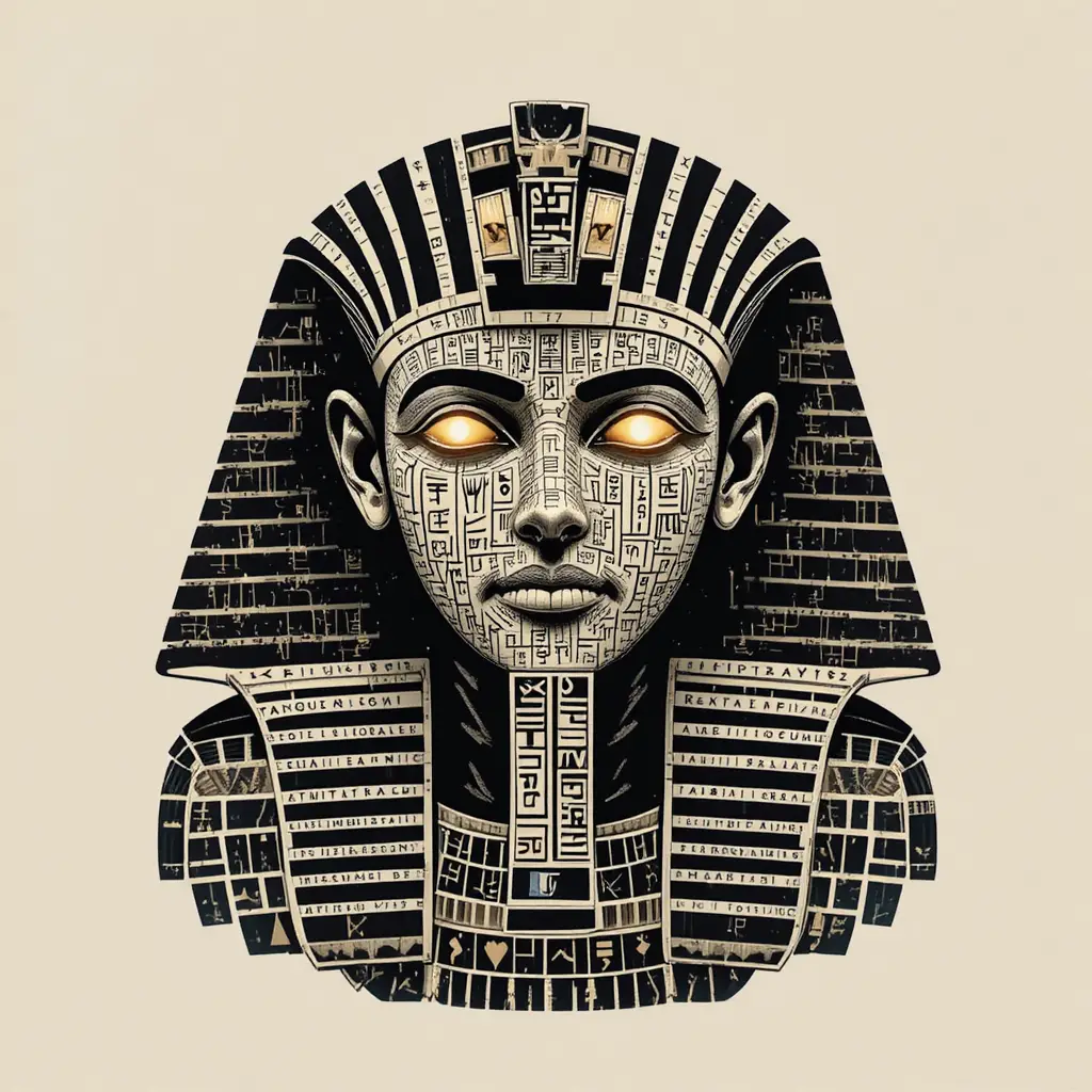 Hieroglyphisches Pharaonengesicht aus leuchtendem antikem Text