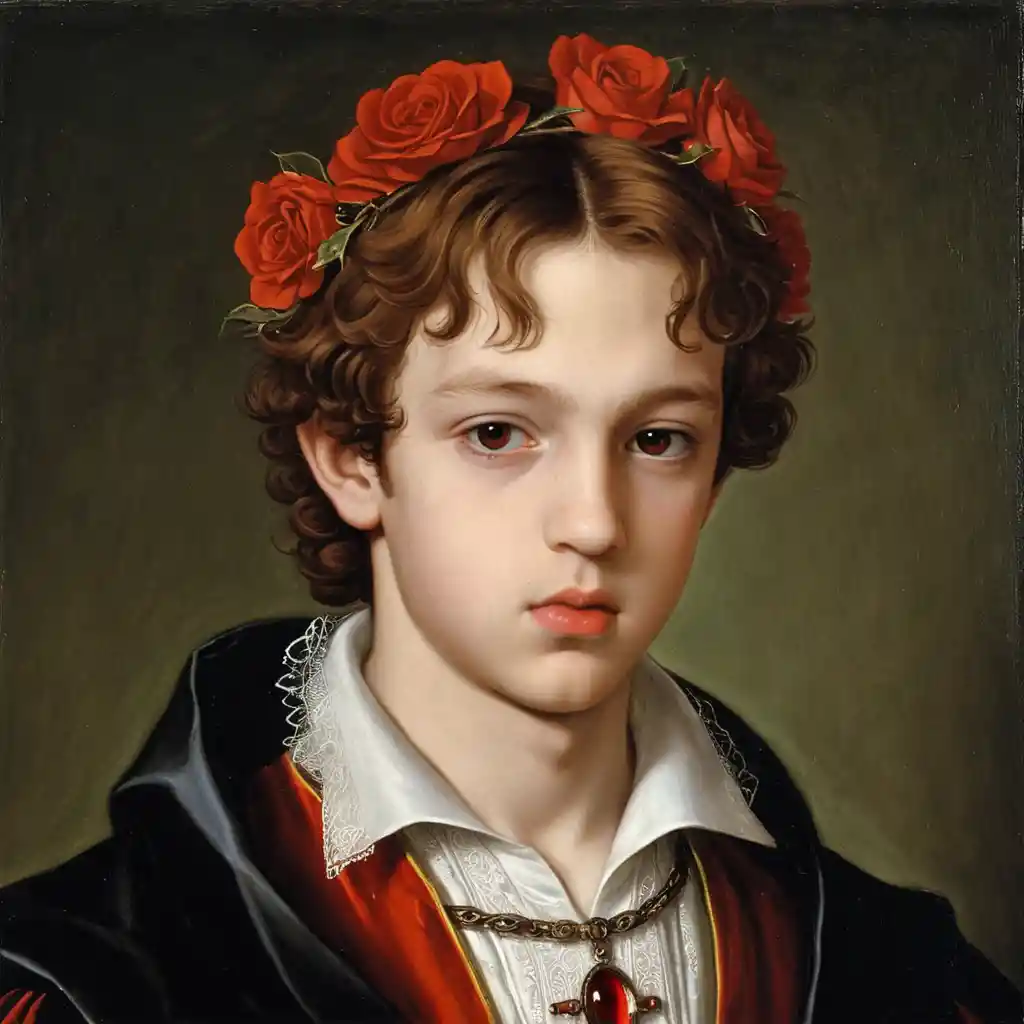 Young Spanish vampire prince in renaissance oil portrait