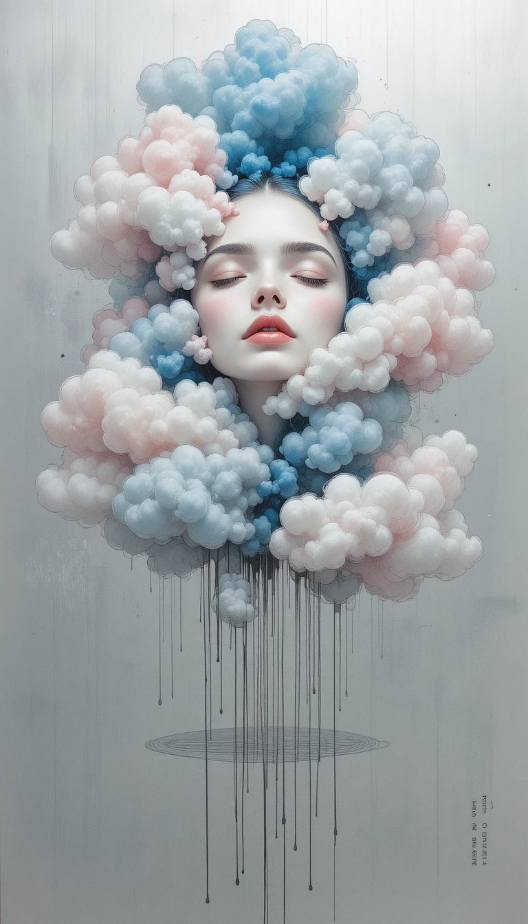 自飄渺雲霧中浮現的寧靜女性面容