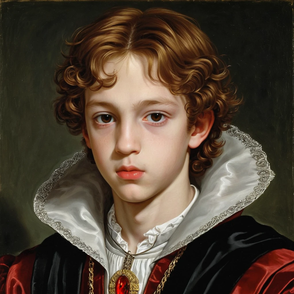 Young vampire king portrait in renaissance oil painting style