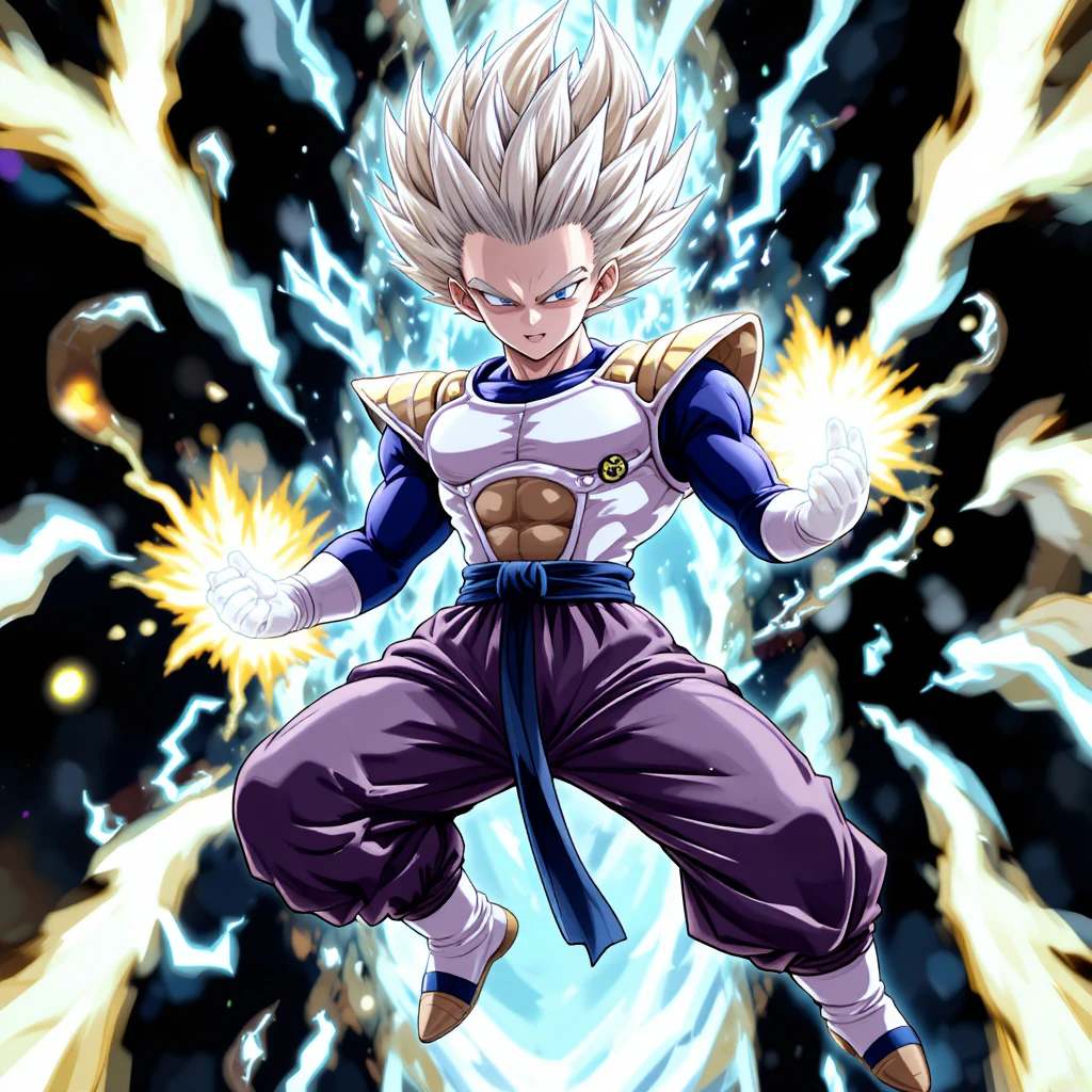 Anime warrior man with sword preparing energy attack