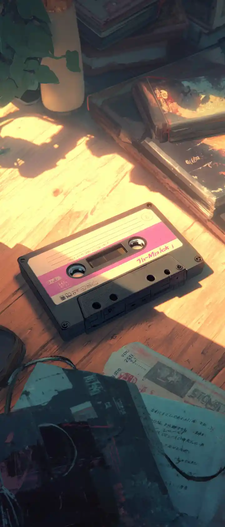 Vintage anime cassette tape illustration with nostalgic mood