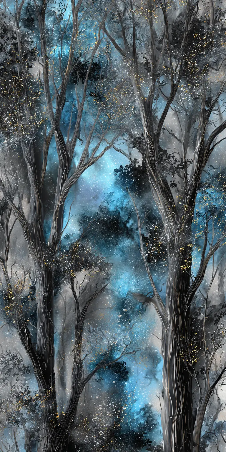 Silver eyed fantasy woman in a glowing enchanted forest