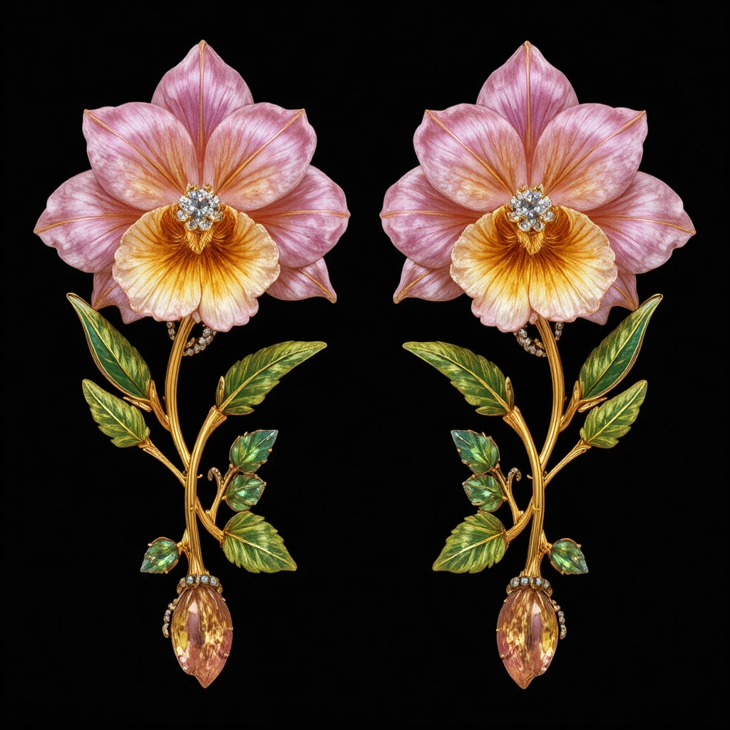 Boucles d’oreilles florales en or avec gemmes de topaze rose et citrine