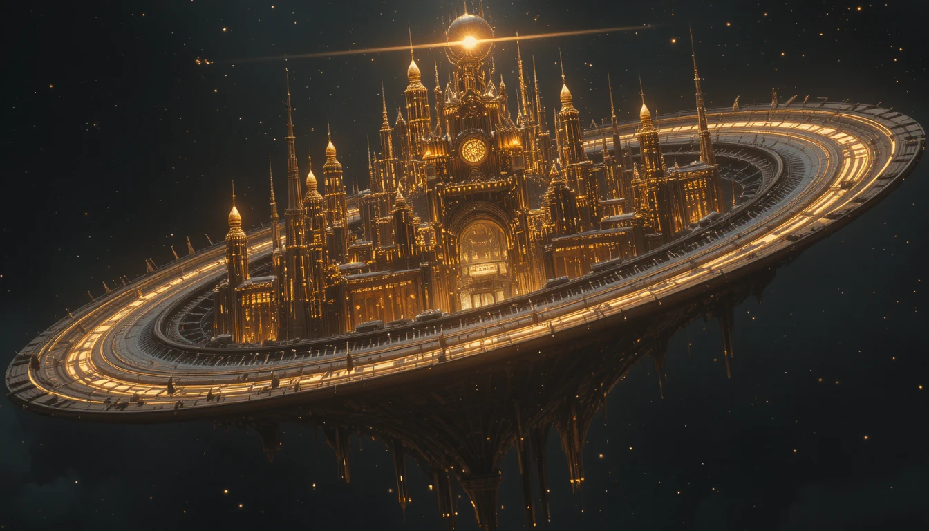 Celestial alien city carved into a hollow planetary shell