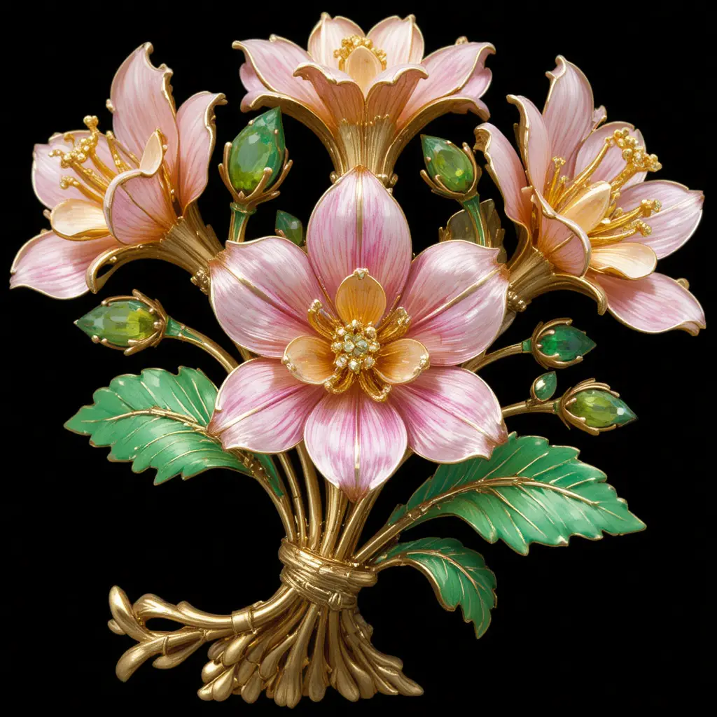 Gold floral brooch with pink topaz and citrine gemstones