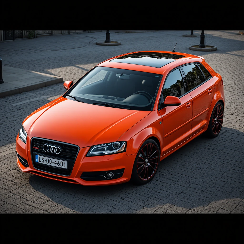 Orange red audi a3 car with black 18 inch wheels