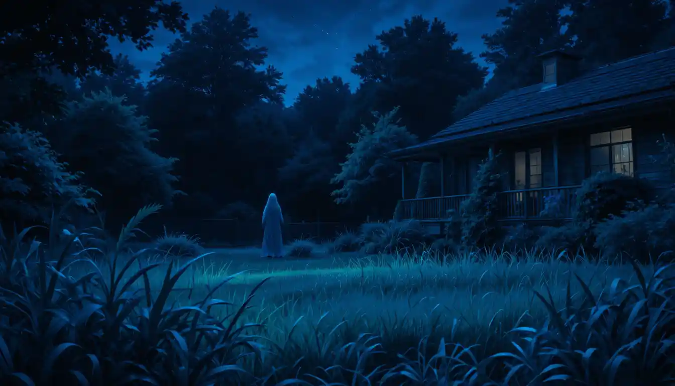 寧靜郊區小屋旁的動漫風夜晚花園