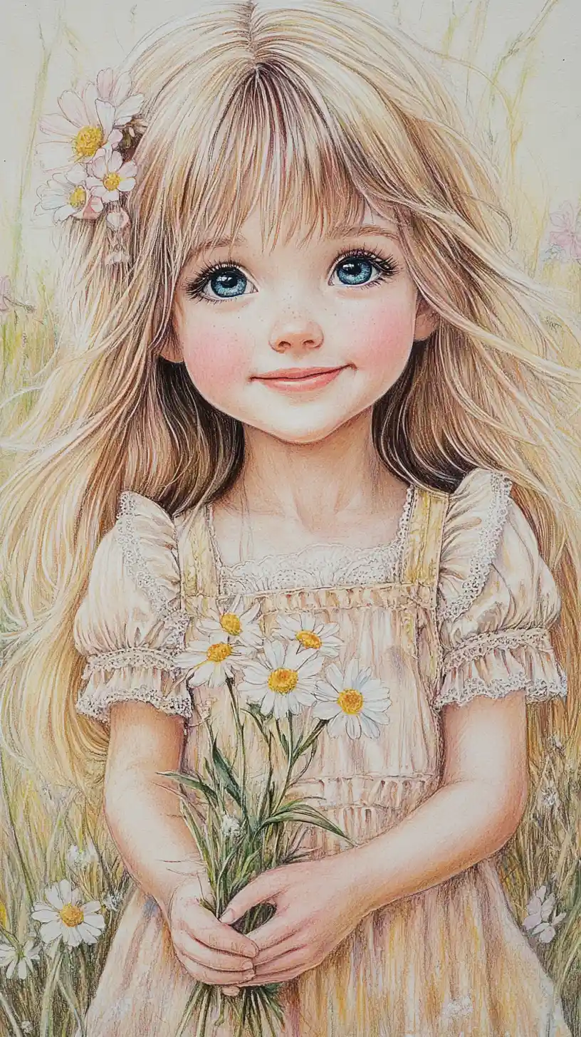 Smiling blonde girl holding primroses in spring garden