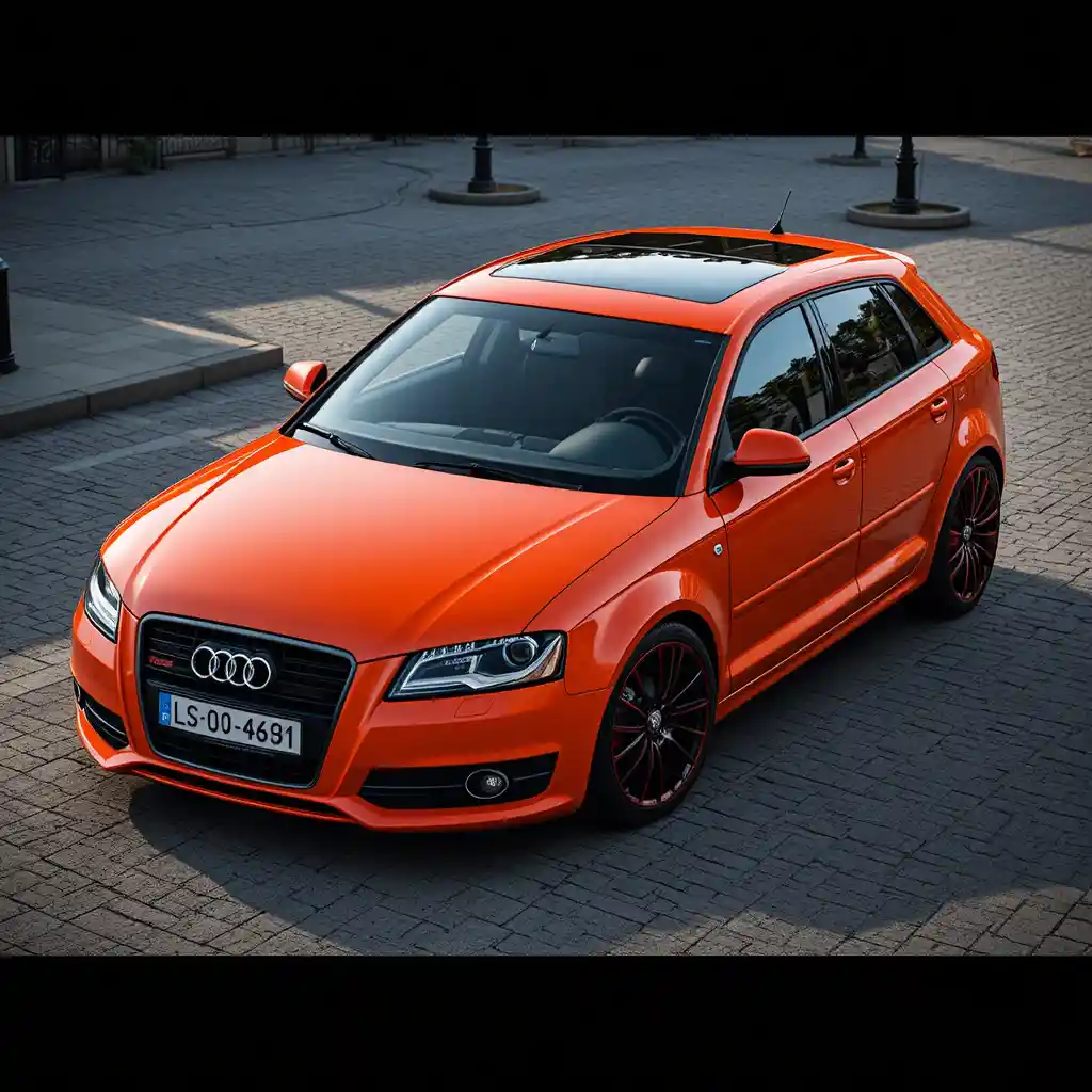 Orange red audi a3 car with black 18 inch wheels