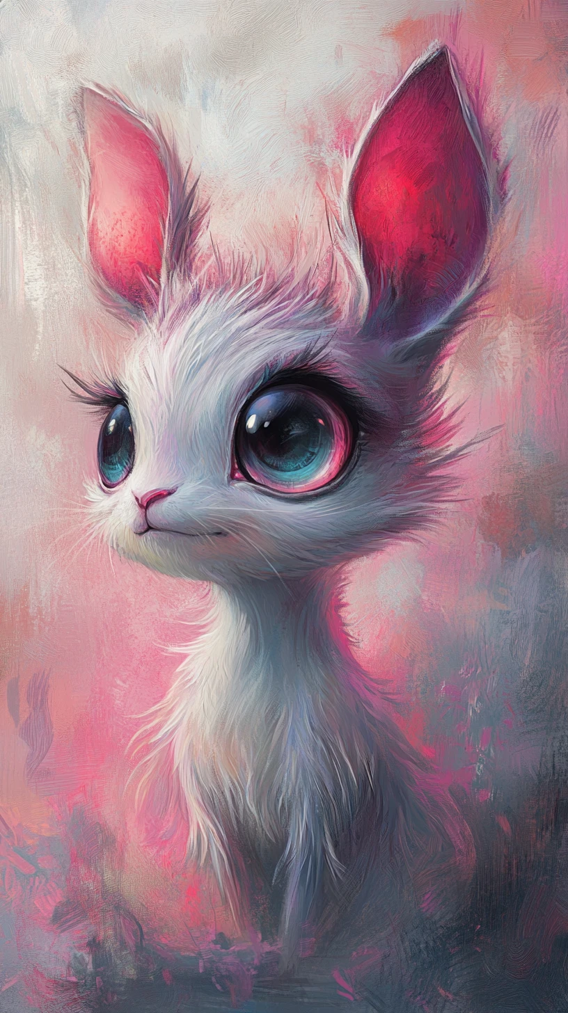 Filhote de animal com olhos em gradiente cintilante em estilo surreal