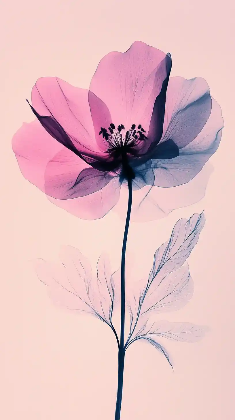 Surreal black ink flower in soft pastel dreamscape