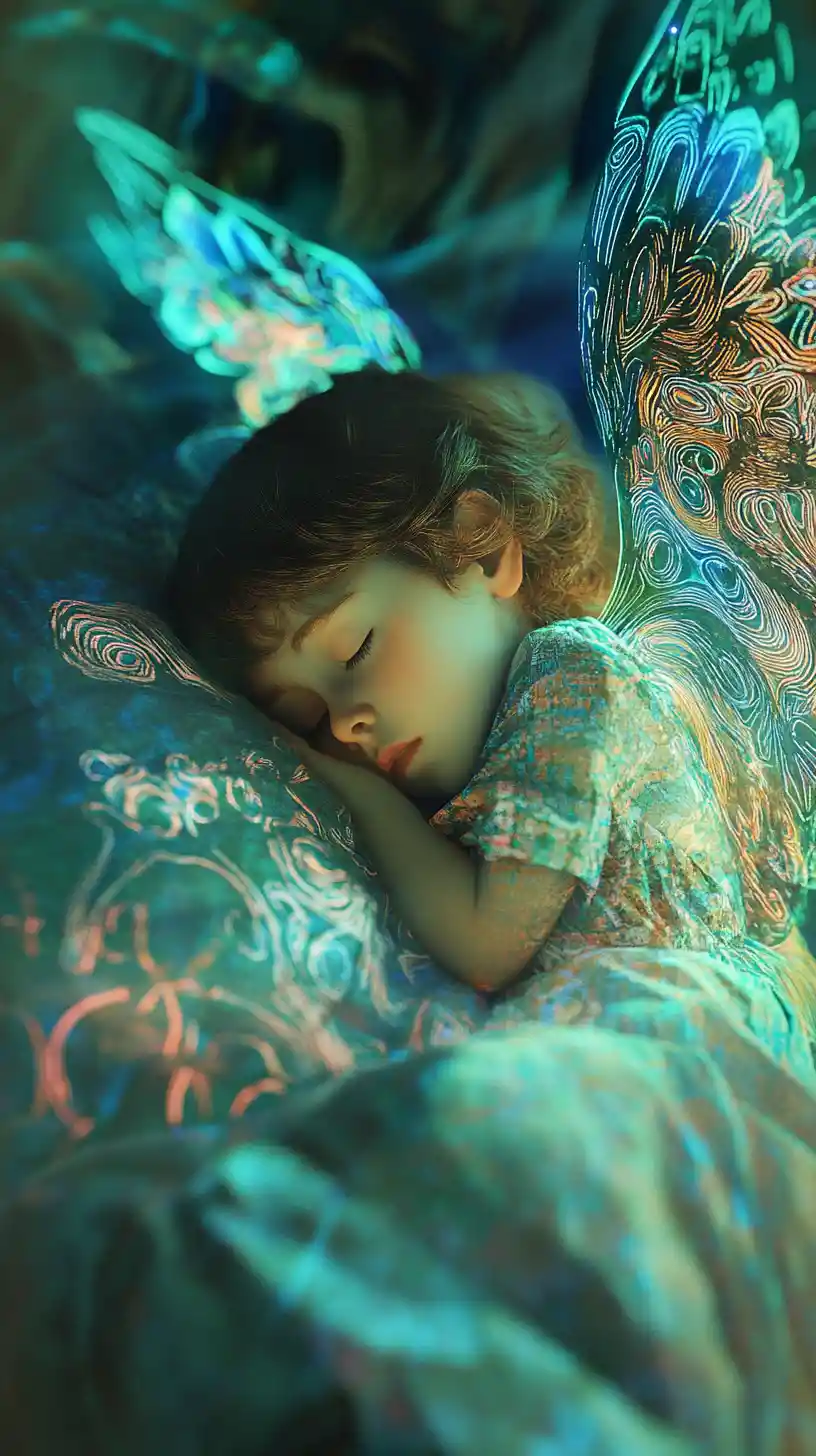 Guardian angel watching over a peacefully sleeping child
