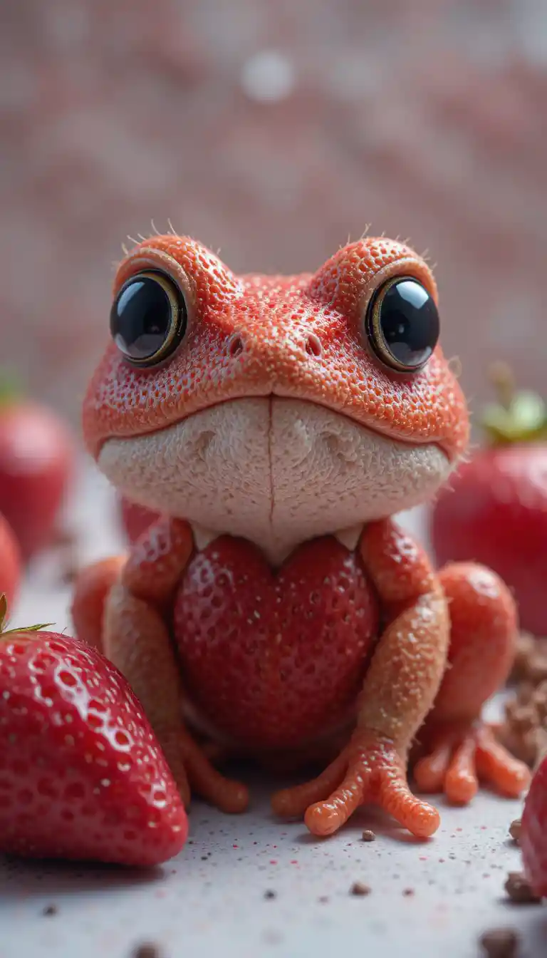Cute strawberry inspired frog with big expressive eyes