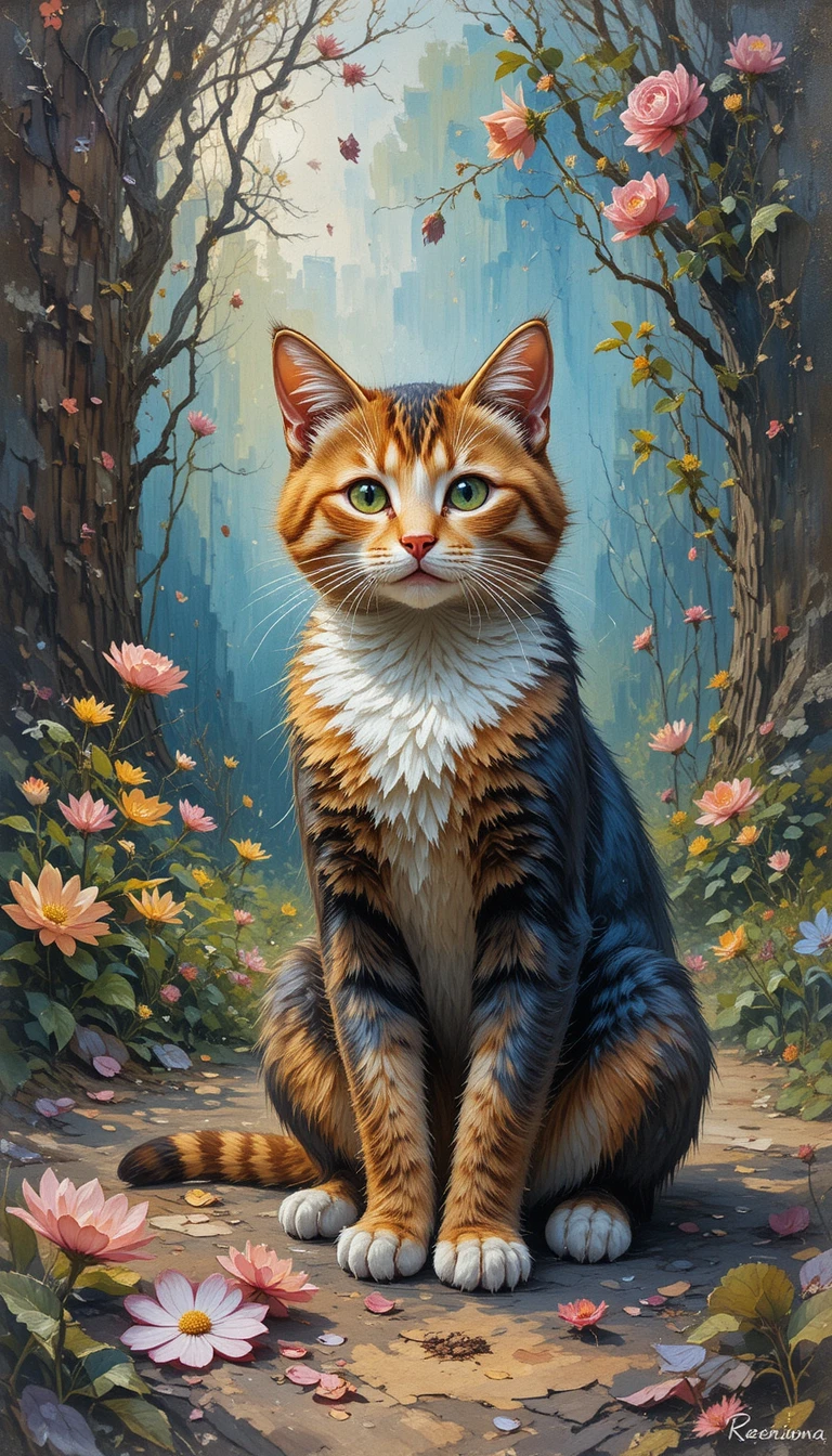 Impasto painting of Puss in Boots in a vivid fairy tale scene