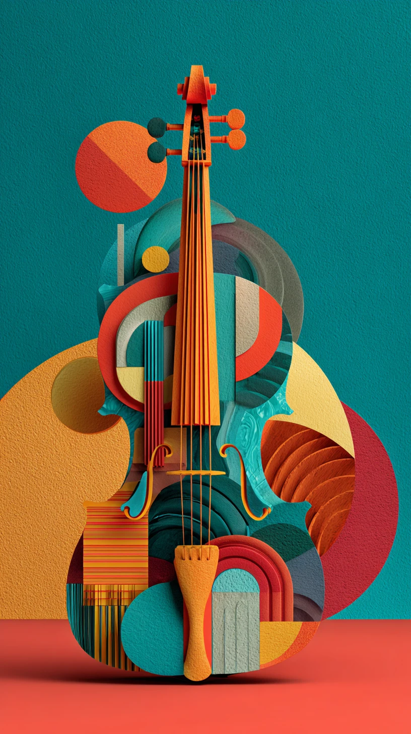Colorful treble clef collage with geometric abstract forms