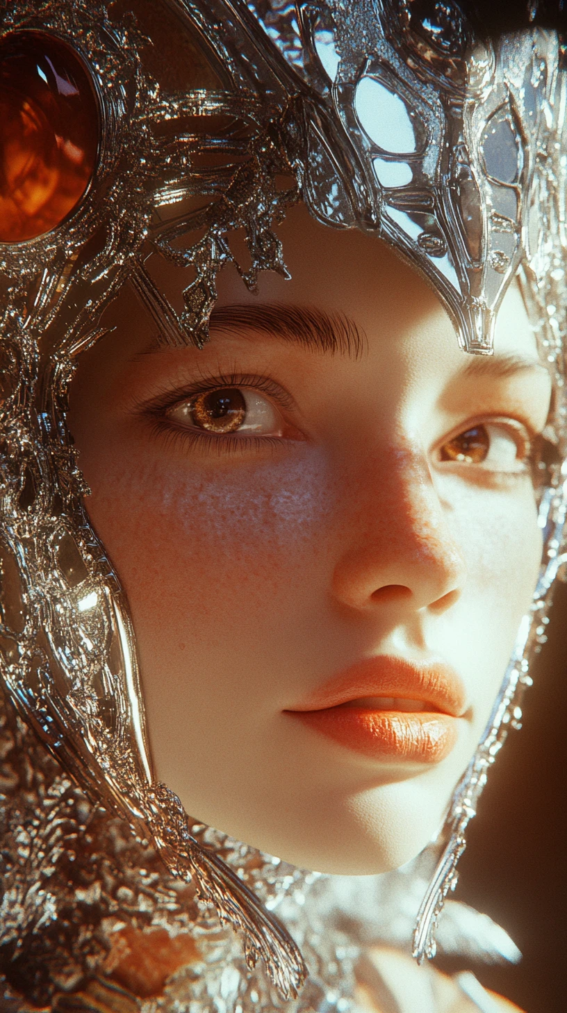 Close up portrait of an ethereal sci fi woman queen