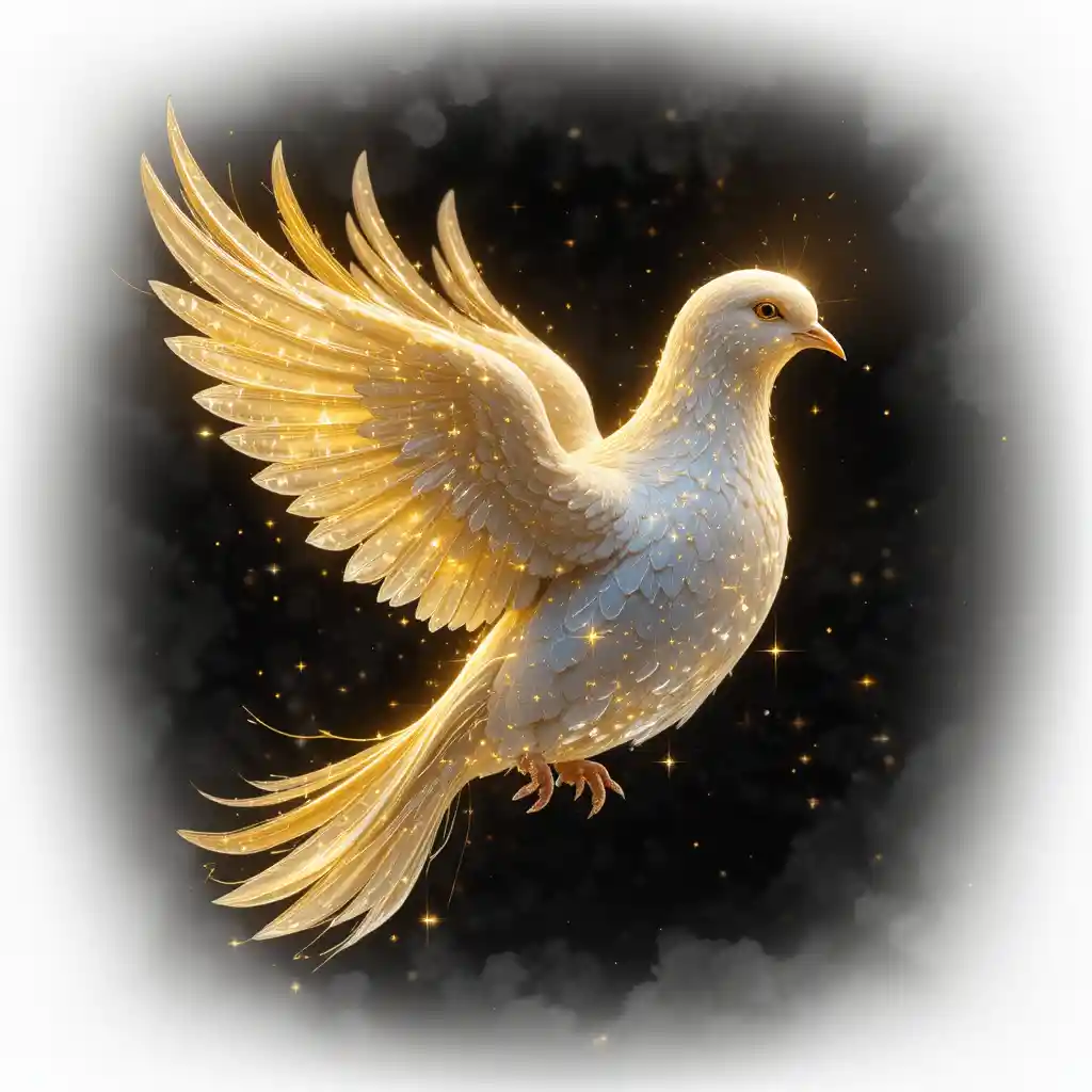 Glowing Pearlescent Dove Against Dark Sunrise Glow