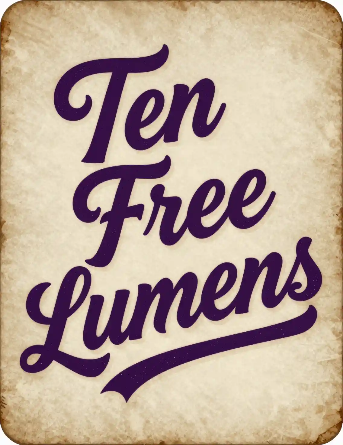 Vintage package with purple cursive label and soft glowing text