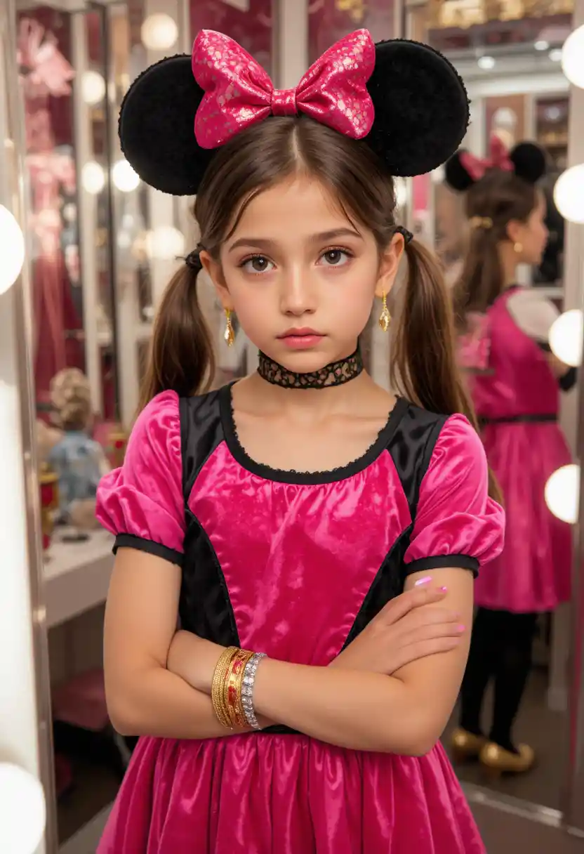 Garçon préadolescent anxieux habillé en fille style Minnie
