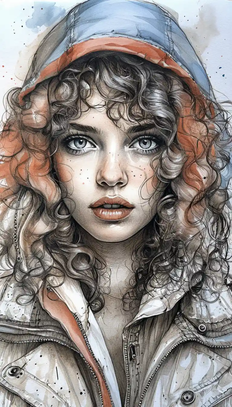 Hyperreal graphite portrait of a young woman in hooded bomber