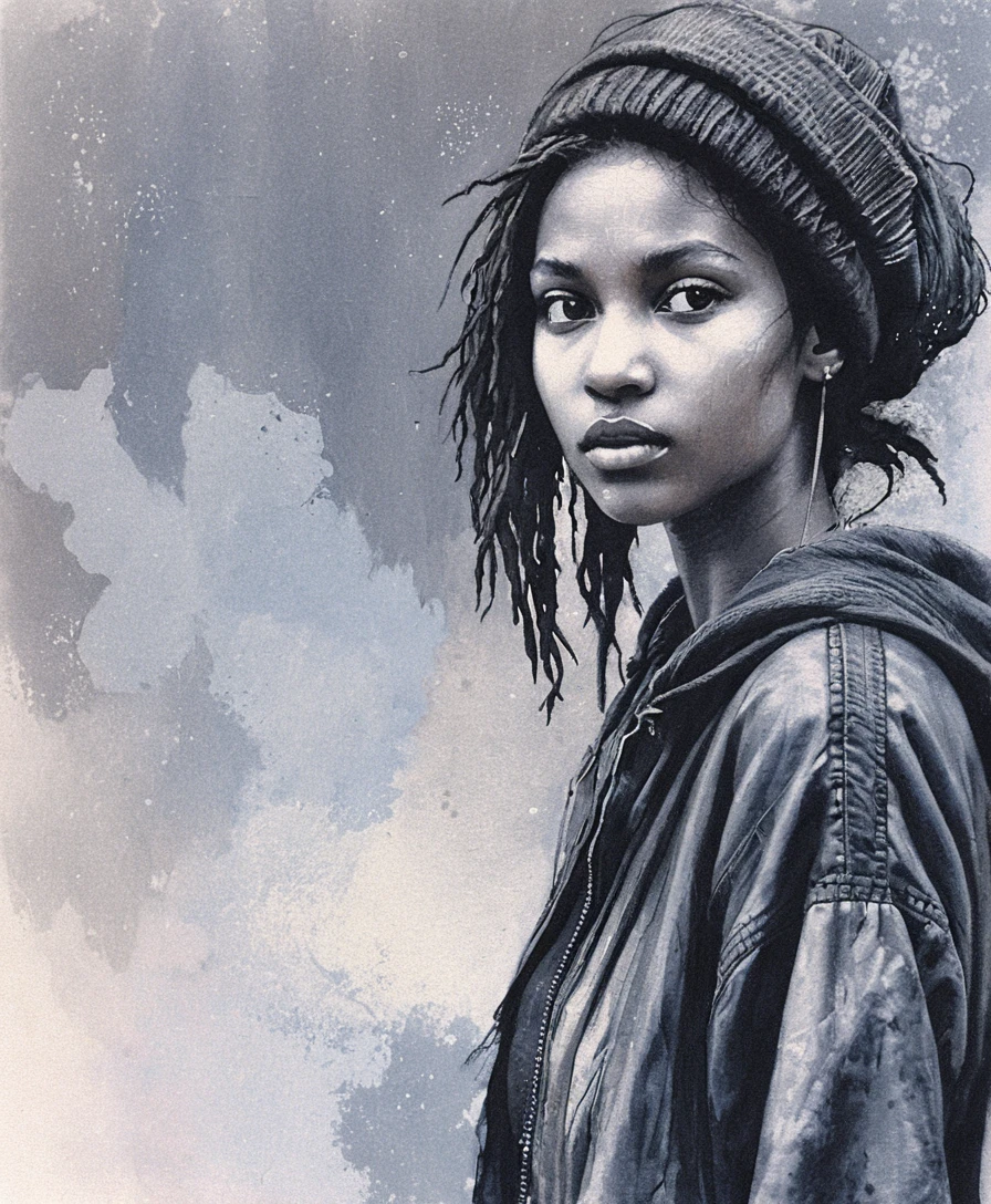 Charcoal portrait of a serene young woman on gray paper