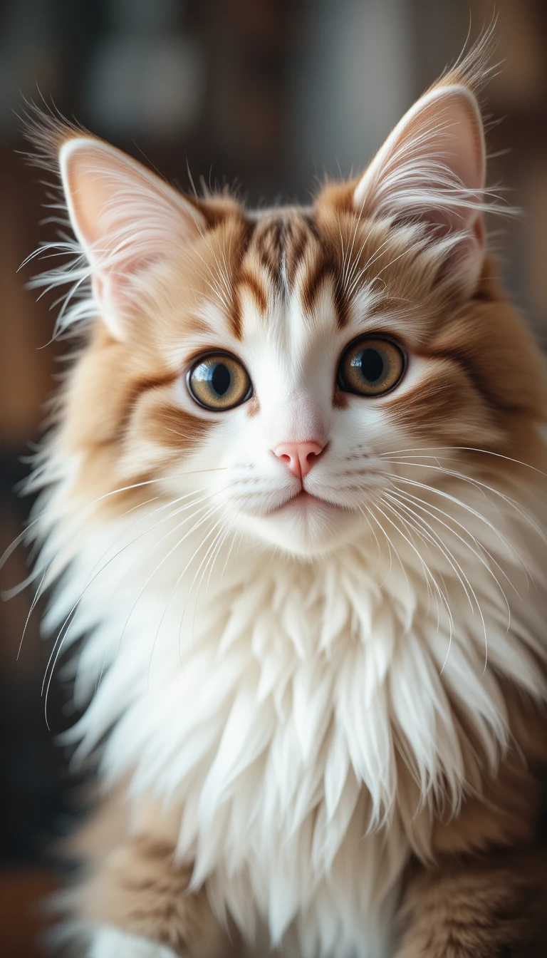Fluffy long haired cat with bright amber eyes