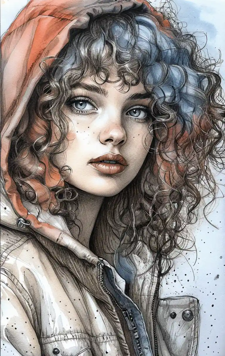 Portrait hyperréaliste au graphite d’une jeune femme en blouson bombardier à capuche